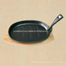 Preseasoned Cast Iron Sizzler Pan with Wooden Base